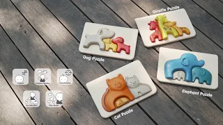 PlanToys | Giraffe Puzzle, Elephant Puzzle, Dog Puzzle, Cat Puzzle