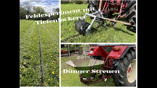 FarmVlog# 25 | FELDEXPERIMENT (Feldversuch) mit dem Tiefenlockerer im Grünland | Dünger Streuen