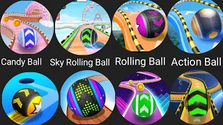 Candy Ball Vs Sky Rolling Ball Vs Rolling Ball Vs Action Ball Gameplay Video