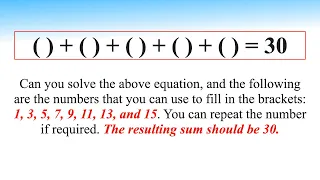 ( ) + ( ) + ( ) + ( ) + ( ) = 30 || Maths Puzzle