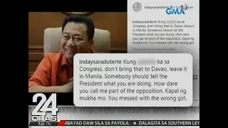 24 Oras: Davao City Mayor Sara Duterte, nagpatutsada vs House Speaker Pantaleon Alvarez