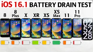 iOS 16.1 Battery Life DRAIN Test - iPhone 8 vs 8 Plus vs X vs XR vs XS vs XS Max vs 11 vs 11 Pro