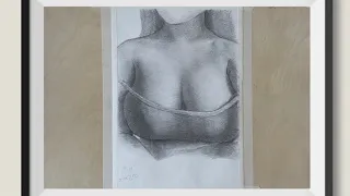 Drawing, aFuller female breasts drawn with graphite pencil