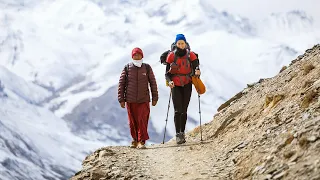 North of India. Snowfall in Phugtal Monastery 4200m. Himalayan mountain range, Ladakh