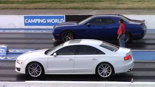 Audi S8 vs Hellcat Redeye, S4, S6 & Camaro 1/4 Mile Drag Racing