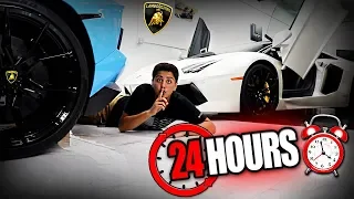 24 HOUR OVERNIGHT CHALLENGE IN A LAMBORGHINI DEALERSHIP!! (they caught me)