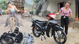Genius girl complete repair and restoration of Yamaha Sirius 110cc motorbike from scrap yard