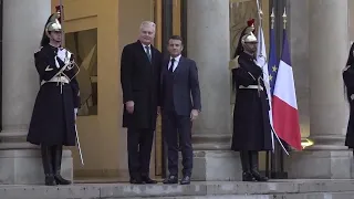 French President Emmanuel Macron receives his Lithuanian counterpart Gitanas Nauseda
