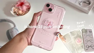 ☁️ iPhone 15 plus (Pink) unboxing & accessories ! 🎀 cute phone case ideas