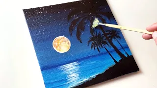 Acrylic Painting for Beginners / Full Moon Painting / Step by Step #120