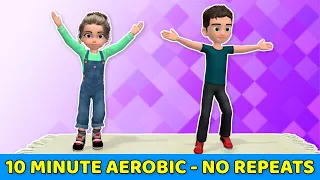 10 MINUTE AEROBIC WORKOUT FOR KIDS - NO REPEATS