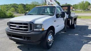 SOLD - 2003 FORD F550 7.3 POWERSTROKE KNUCKLEBOOM CRANE FLATBED SERVICE TRUCK FOR SALE