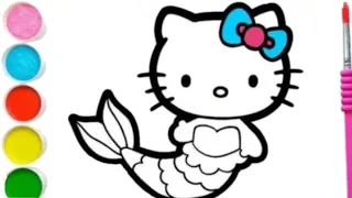 Hello kitty mermaid drawing and painting video, Mermaid hello kitty drawing video