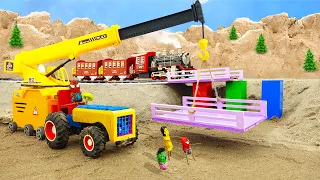 Diy tractor making mini Concrete Bridge for Train | Construction Vehicles, Excavator, Crane | HPMini