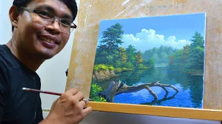 Acrylic Landscape Painting in Time-lapse / Tree in the River  / JMLisondra