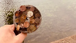 Бросаем магнит в Гомеле в парке под мостом много монет и других находок