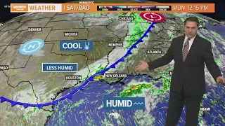 Cold front will bring us strong storms today and much cooler temperatures Tuesday