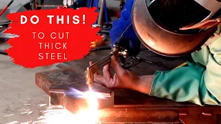 STEEL VS. FIRE--2 inches thick!-- Cutting 2 inch thick steel with an oxy-acetylene torch by hand