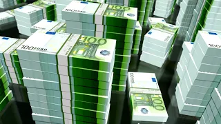 Billions of Dollars and Euros Bills - Wealth Visualization - Fly Over Billions of Dollars and Euros