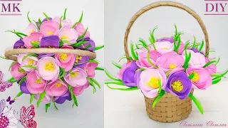 🌹 Крокусы в корзинке на 8 марта.🌹 Цветы из фоамирана. 🌹Crocuses in a basket on March 8 from foamiran