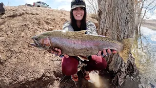 We BOTH Catch The BIGGEST Trout Of Our Lives!! Bank Fishing for GIANT Rainbows