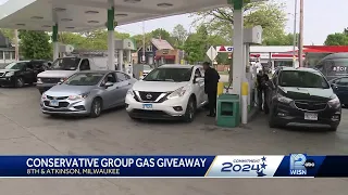 Conservative political group gives away free gas while VP Harris visits Milwaukee