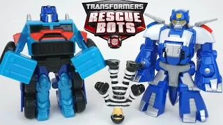 Transformers Rescue Bots Optimus Prime Chase Dinobot Catch a Bad Guy! New Toys