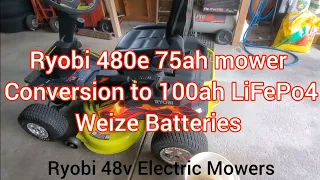 Ryobi 480e electric mower Lithium battery swap