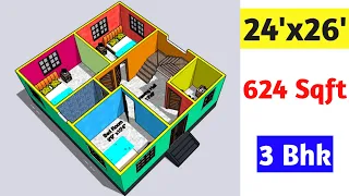 24x26 House Plan || 24 x 26 Ghar ka Naksha || 24x26 House design || 624 sqft