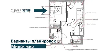 Планировка квартиры 44м2. Минск мир. Грамотное зонирование евро двушки.