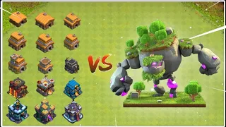 1X Mountain Golem vs Every Level Town Hall Base Formation | Clash of clans | Mountain Golem | Th 15