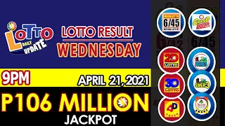 9PM  APRIL 21, 2021 LOTTO RESULT | PCSO | 6/55 | 6/45 | WEDNESDAY
