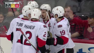 Karlsson snaps home a lazer after some give and go with Phaneuf