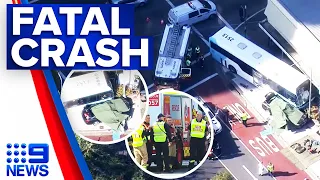 Woman dies after car and bus crash | 9 News Australia