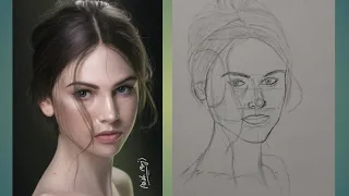 how to draw a portrait using the Loomis mathed step by step drawing tutorial