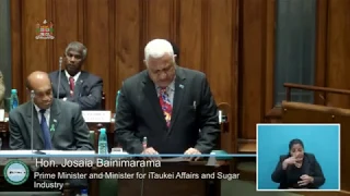 Fijian Prime Minister Hon. Voreqe Bainimarama responds at the opening of the 2019 - 2020 Parliament