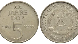 Монеты мира.5 МАРОК 1969 ГОДА.МОНЕТА ГДР.COIN.COINS.COLLECTOR.Numismatist.Нумизматика.Startup № 26