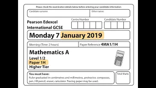 IGCSE Mathematics January 2019 - 4MA1/1H