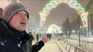 KAZAN, Russia under SNOWFALL and In A Wonderful Christmas Lights on Saturday Night! Wow! LIVE