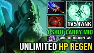 UNLIMITED HP REGEN 1v5 Super Tank Carry Necrophos with 1 Shot Heart Aghanim Reaper Dota 2