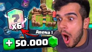 50 MIL GEMAS NA ARENA 1 E GANHEI 6 NOVAS LENDÁRIAS!! CLASH ROYALE