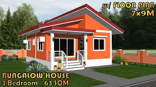 63 SQM | BUNGALOW HOUSE DESIGN |  7X9M | 3 BEDROOM | 1 T&B | SIMPLE HOUSE DESIGN