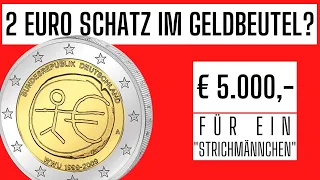 Wertvolle 2 Euro Münze Strichmännchen. Reichtum in der Brieftasche?