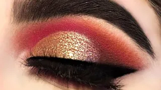 Red and Golden Glitter eye Makeup step by step