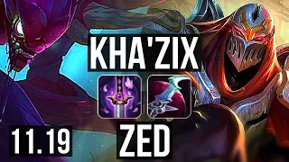 KHA'ZIX vs ZED (JUNGLE) | 11/0/3, Legendary, 1.1M mastery, 500+ games | EUW Grandmaster | v11.19