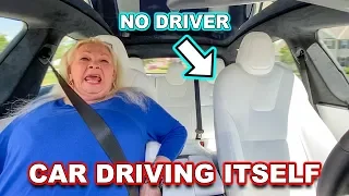 Tesla Drives Itself Prank On Grandmom (Summon Mode)