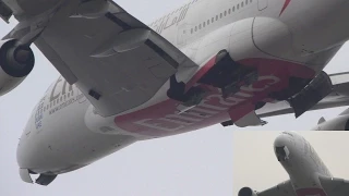 Emirates A380 A6-EDI Undercarriage Wheels Close Take off Manchester Airport Slow Motion