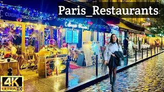 Paris 🇫🇷 Walking tour beautiful Restaurant in night 4K