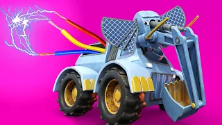 AnimaCars - the EXCAVATOR ELEPHANT burned his wires - kids cartoons with trucks & animals