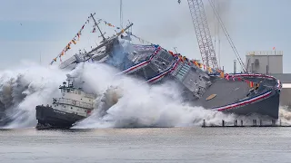 Last freedom-class LCS USS CLEVELAND hits tug during launch, April 15